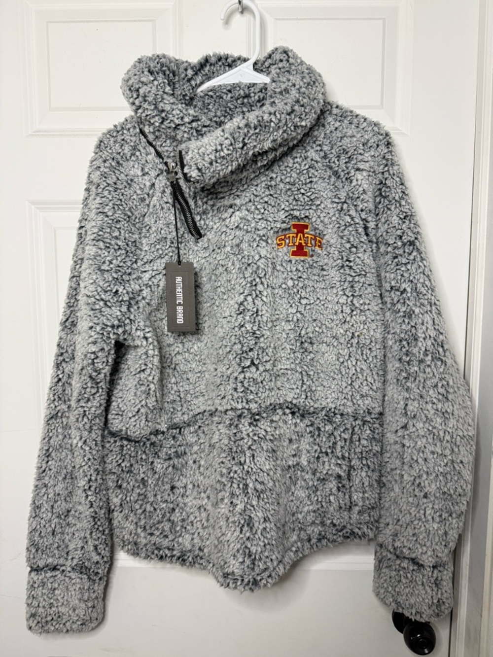 Cozy Gray Sherpa Pullover with Iowa State Embroidery